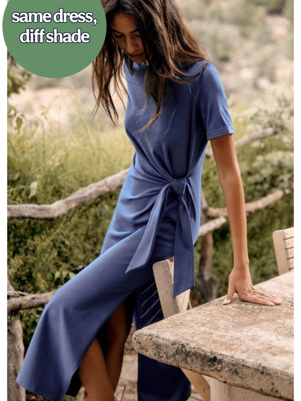 SEZANE NWT Blue Stretch Cotton Jersey Knot Tie Waist Pippa Maxi Dress - Picture 7 of 12